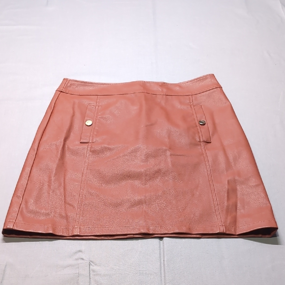 LOFT‎ Orange A-Line Mini Skirt Casual Resort Wear Faux Leather Size 6